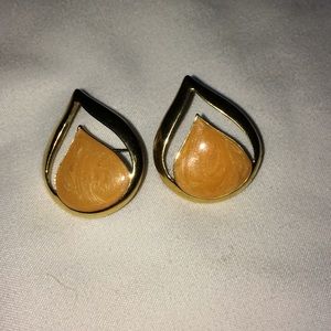 Semi-precious peach & opal dusted stone earrings